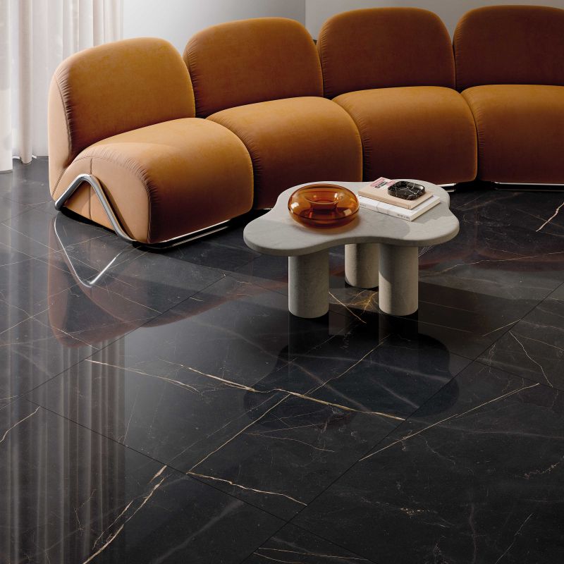 Piastrelle in Gres Porcellanato Effetto Marmo Nero Lucido Premium 120x120 - CS25096