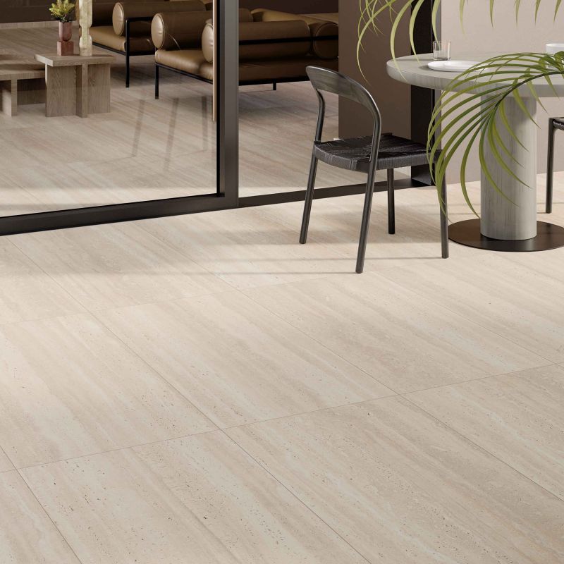 Gres Porcellanato Effetto Travertino Venato Avorio Opaco 60x120 - 60012726