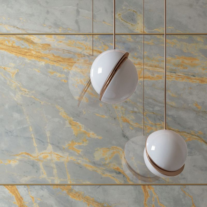 Gres Porcellanato Effetto Marmo Grigio Lucido con Venature Calde 60x120 - CS25049