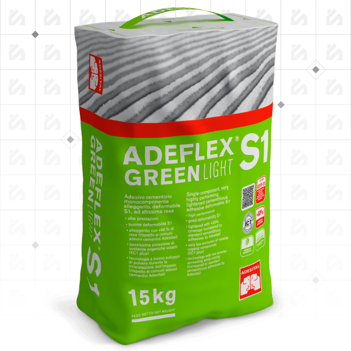 Adesital Adeflex Green Light S1 White CT2E - Adesivo per Piastrelle (15kg Sacco)