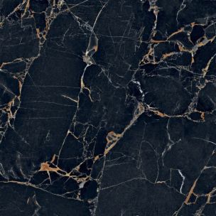 Gres Porcellanato Effetto Marmo Nero Lucido con Venature Calde 60x120 - CS25048