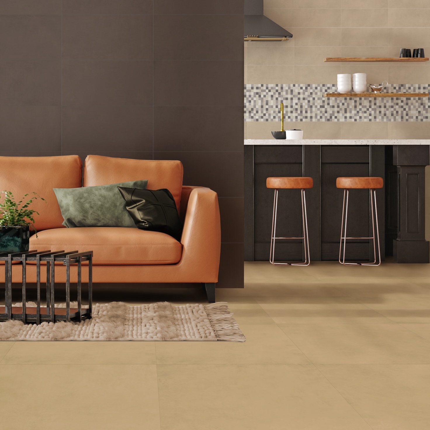 Gres Porcellanato Effetto Cemento Minimal Crema Naturale 30,8X61,5 - Ecca358
