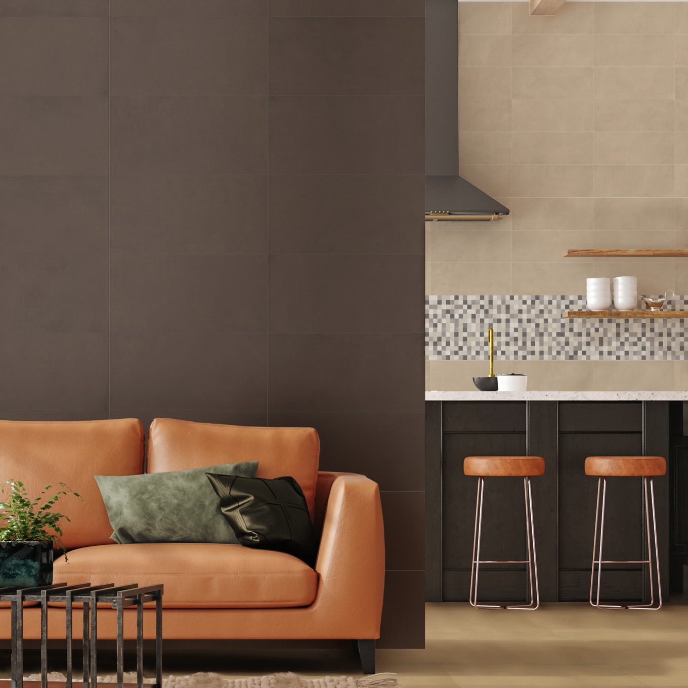Gres Porcellanato Effetto Cemento Minimal Marrone Naturale 30,8X61,5 - Ecma354