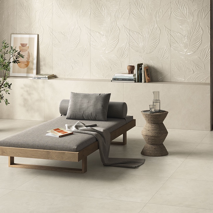 Piastrella in Gres Porcellanato Effetto Cemento Avorio 60x120 - CS25116