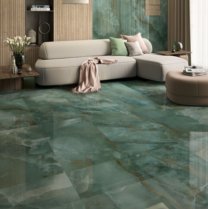 Gres Porcellanato Effetto Onice Verde Acqua Lucido 60x120 - 03U6A05