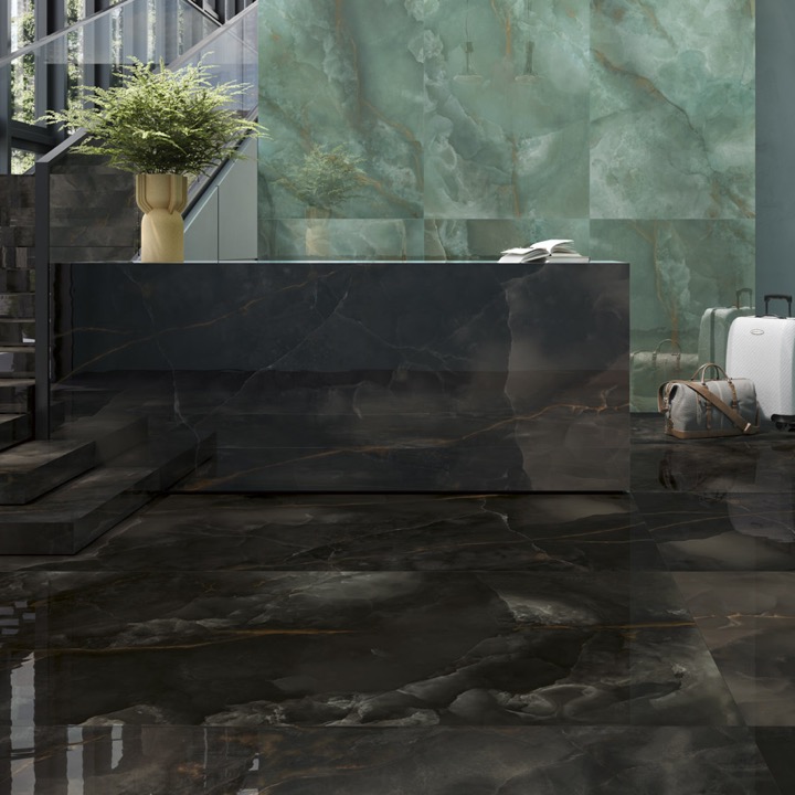 Gres Porcellanato Effetto Onice Nero Nuvolato Lucido 60x120 - 03U6A04