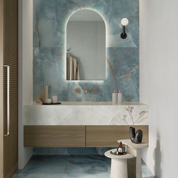 Gres Porcellanato Effetto Onice Azzurro Blu Lucido 60x120 - 03U6A06