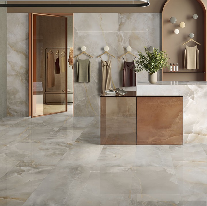 Gres Porcellanato Effetto Onice Grigio Perla Lucido 60x120 - 03U6A03