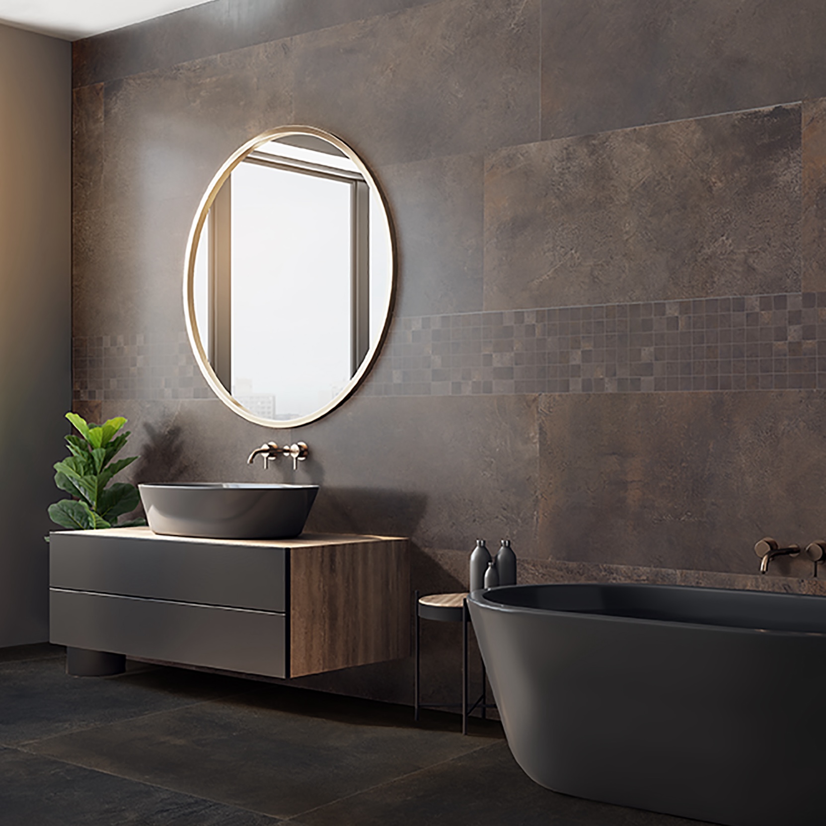 Gres Porcellanato Effetto Cemento Metallizzato Marrone 80X80 - Embe518