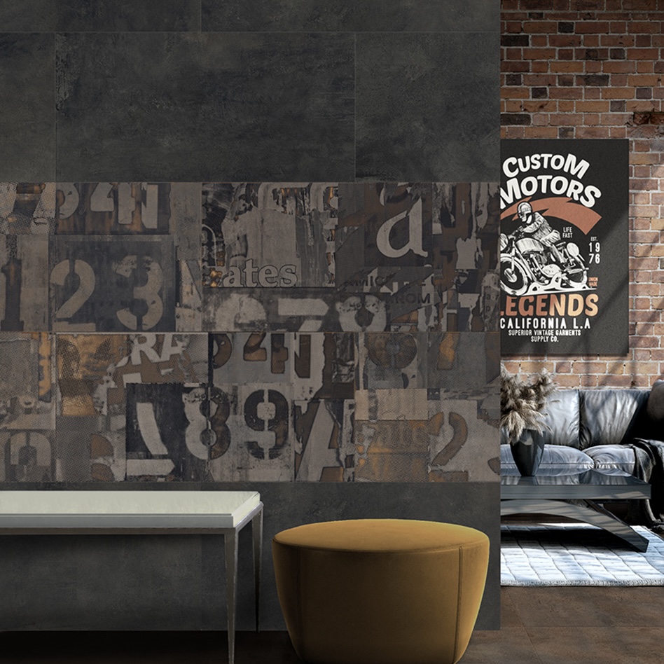 Gres Porcellanato Effetto Cemento Metallizzato Nero 60X120 - Embk508