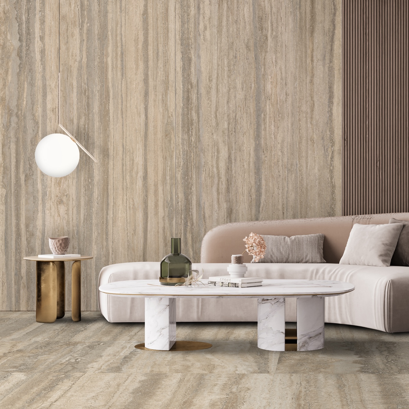 Gres Porcellanato Effetto Marmo Travertino Venato Beige Opaco 60X60 - Enva896