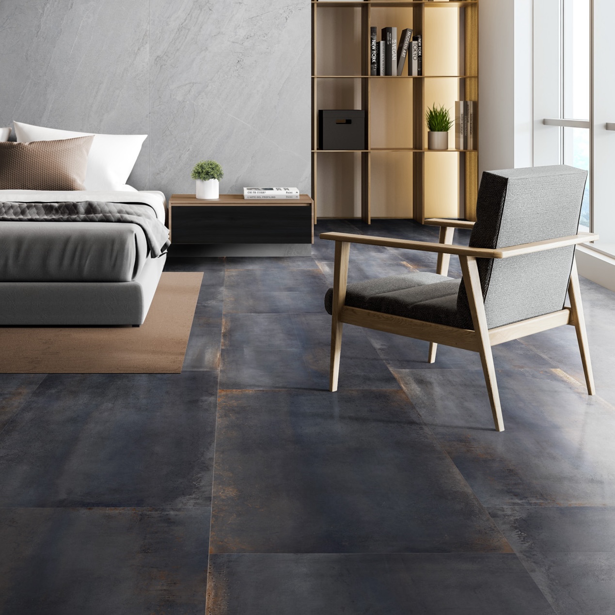 Gres Porcellanato Effetto Cemento Metallo Nero 120X120 - Eopm619