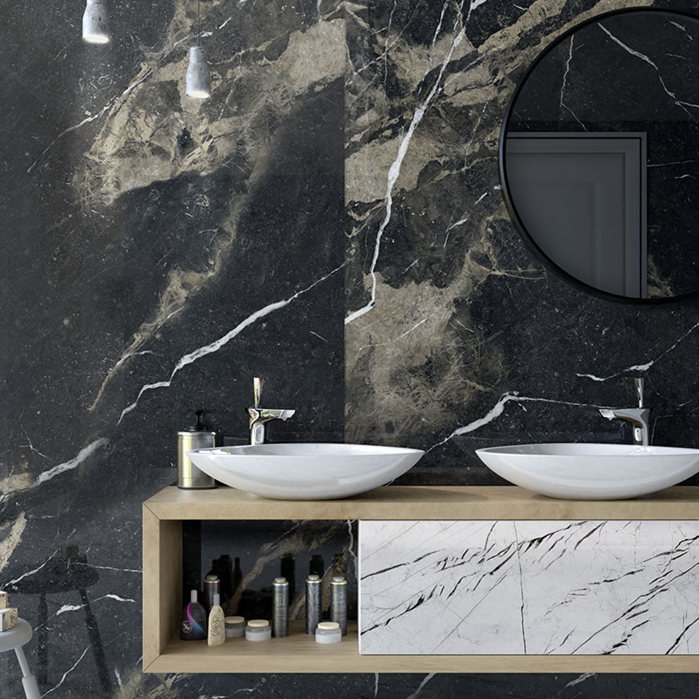 Gres Porcellanato Effetto Marmo Con Venature Beige Nero Opaco 60X120 - Epib163