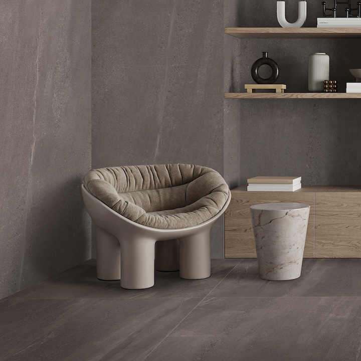 Gres Porcellanato Effetto Pietra Raffinata Grigio Scuro 60X60 - Esli1256