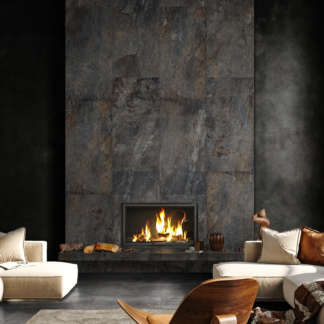Gres Porcellanato Effetto Pietra Contemporanea Nero Naturale 30,8X61,5 - Euno1294