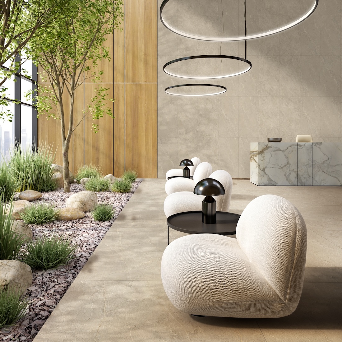 Gres Porcellanato Effetto Pietra Venato Beige Antiscivolo 60X60 - Ewds1330